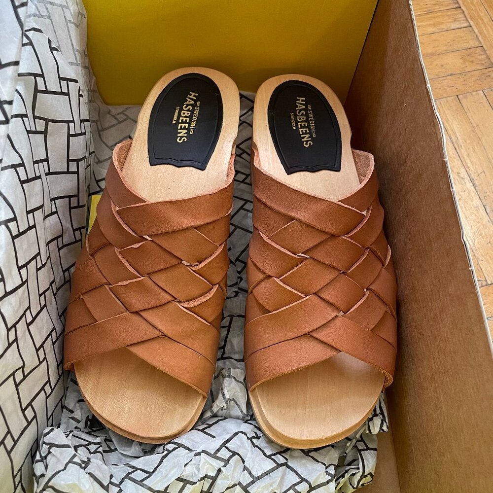 Swedish Hasbeens Brown Leather Mules